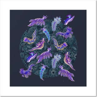 Ernst Haeckel Purple Hued Nudibranch  on Cerulean  Sea Squirts Posters and Art